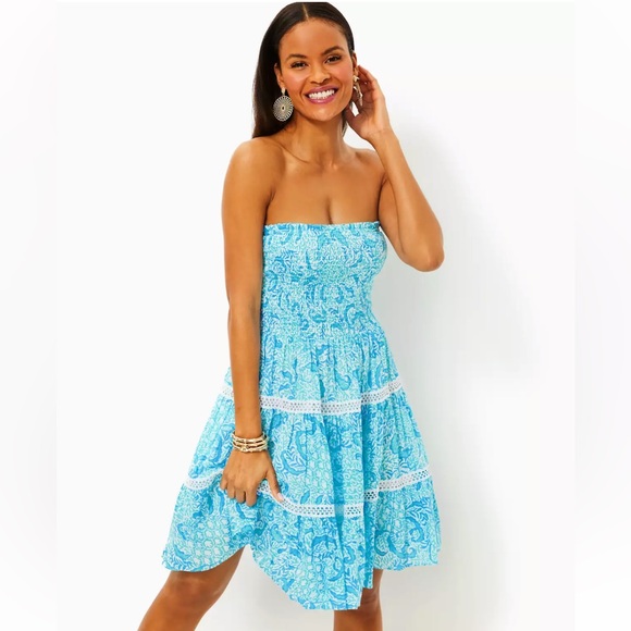 Lilly Pulitzer Dresses & Skirts - Lilly Pulitzer Kelvina Strapless Smocked Dress - White Goombay Grooves NWT XL